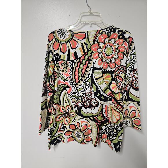 R.Q.T. Women's Retro Floral Sequined Sweater 3/4 Sleeves Lightweight Artsy Y2K - Picture 2 of 9